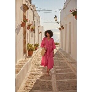 H&M Cerise Kaftan Midi Dress Boho Coastal Vacation Oversized Resortwear